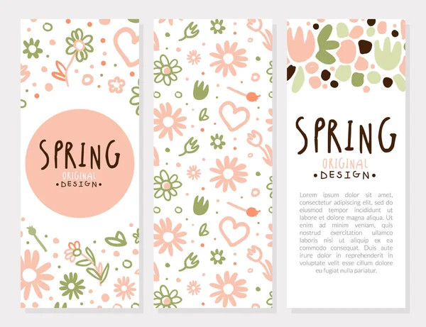 Tender lente hand getrokken bloemen in vectorkaart of cover sjabloon — Stockvector