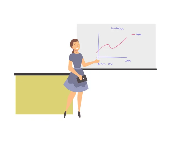Formazione con istruttrice donna Mostrando grafico su Flipchart bianco Illustrazione vettoriale — Vettoriale Stock