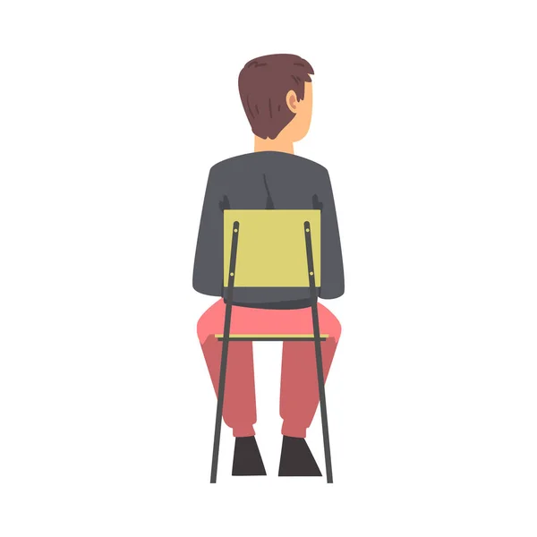 Mladý muž sedí na židli s výcvikovým kurzem poslech lektora Back View Vector Illustration — Stockový vektor