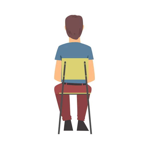 Unge man sitter på stol med utbildning kurs lyssna på föreläsare Bakåt Se vektor Illustration — Stock vektor