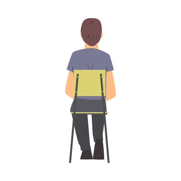 Young Man Sitting on Chair Having Training Course Listening to Lecturer Back View Vector Illustration — Stock Vector