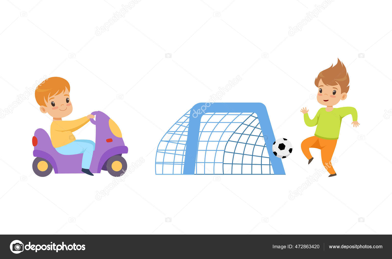 Kinder Haben Spass Am Spielplatz Set Kleine Kinder Spielen Fussball Reiten Spielzeug Motorrad Cartoon Vector Illustration Vektorgrafik Lizenzfreie Grafiken C Topvectors 472863420 Depositphotos