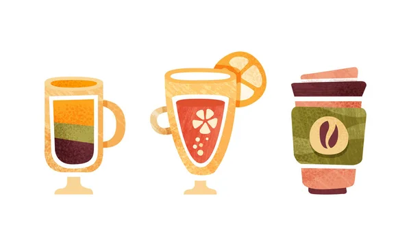 Set van niet-alcoholische dranken, Koffie, Limonade, Cocktail Cartoon Vector Illustratie — Stockvector
