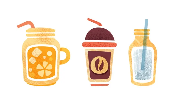 Sada nealkoholických letních nápojů, káva, limonáda, vodní karikatura Vektorové ilustrace — Stockový vektor