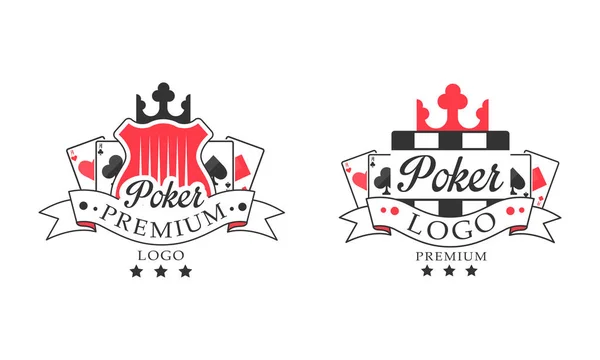 Poker Premium Logo Design Set, Gambling Red and Black Badges and Labels Vector Illustration — Stock Vector