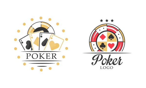 Poker Logo Designvorlagen Set, Glücksspiel, Poker Club Abzeichen und Etiketten Vektor Illustration — Stockvektor