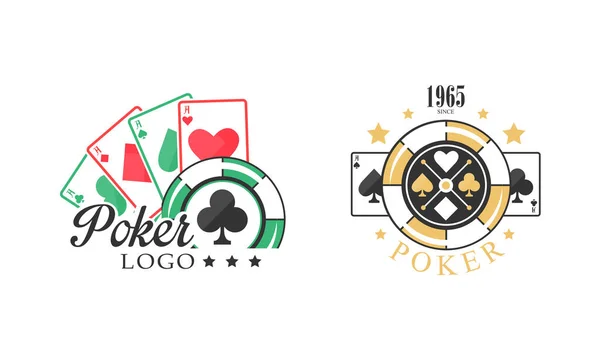 Poker Premium Logo Design Set, Glücksspiel, Casino Abzeichen, Etiketten, Geschäftszeichen Vektor Illustration — Stockvektor