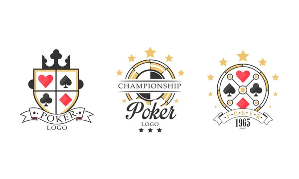 Poker Championship Logo Design Set, Glücksspiel, Casino Abzeichen und Etiketten Vektor Illustration — Stockvektor