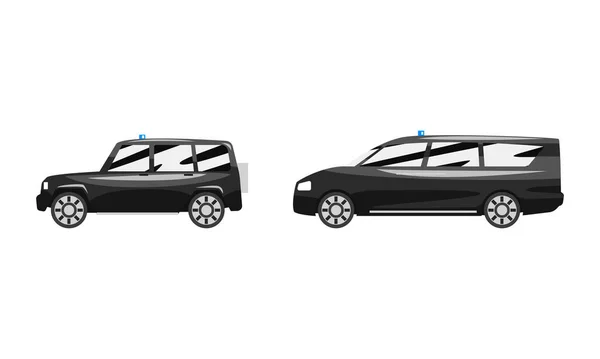 Set Mobil Hitam Luxury Road Vehicles Flat Vector Illustration - Stok Vektor