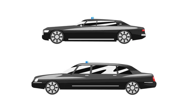 Set of Black Cars Road Vehicles, Side View of Business Luxury Cars Flat Vector Illustration - Stok Vektor