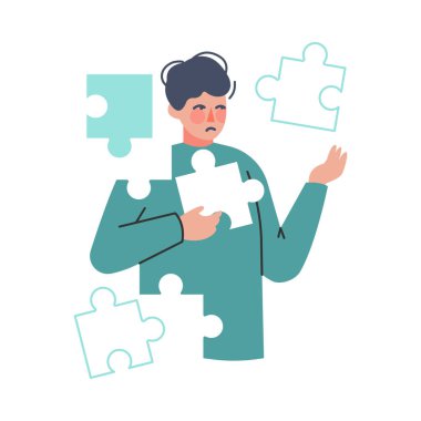 Çocuk Bulmaca, Bilişsel Geliştirme, Otistik Spektrum Bozukluğu Çizgi Film Vektör Resimlerini Birleştirmeye Çalışıyor