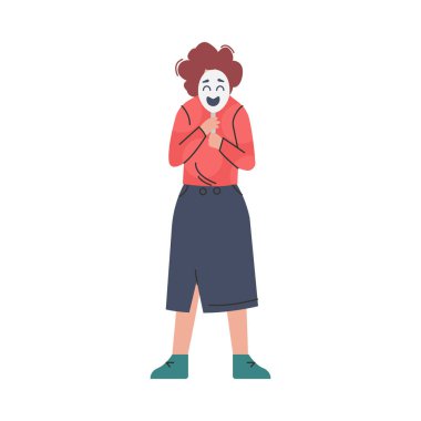 Yüzünü Gülümseyen Maske ile Kapayan Depresyondaki Kız, Kişiliğini Sosyal Gereksinimlere Uymak İçin Değiştiren Kadın, Sahte Yüzlü Çizgi Film Çizgi Romanları