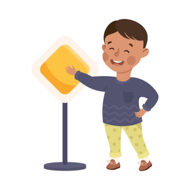 Küçük Çocuk Yaya Öğrenme Yolu İşareti ve Trafik Kuralı İllüstrasyonu