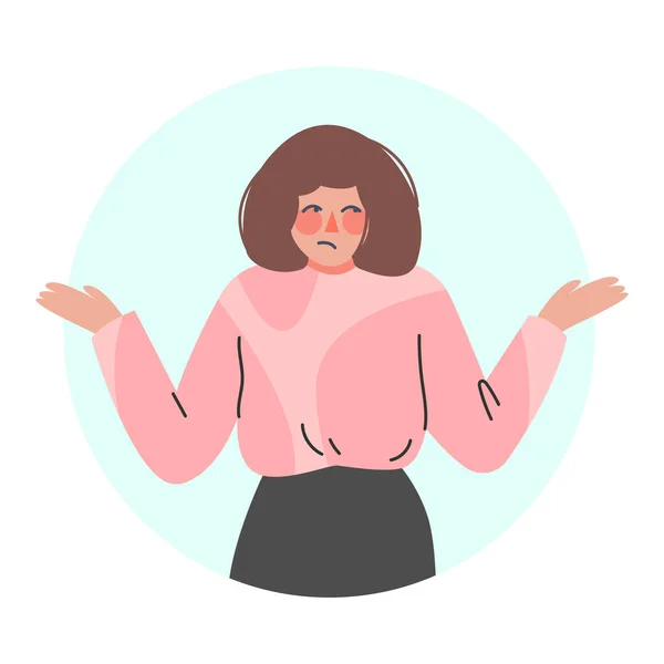 Jovem mulher fazendo mão negativa Gesto encolhendo os ombros em quadro circular Vector Ilustração — Vetor de Stock