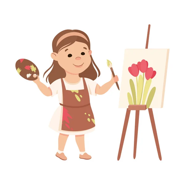 Little Girl with Brush and Drawing Easel Representing Artist Profession Vector Illustration — Stock Vector