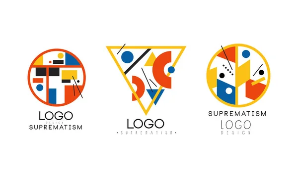Suprematismo Logo Design Seet, Abstract Identity Brand Badges and Labels Vector Illustration —  Vetores de Stock