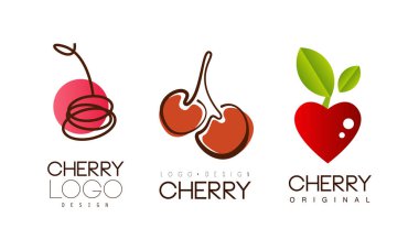 Kiraz Logosu Tasarım Seti, Modern Soyut Yaratıcı Rozetler, Marka, Şirket Kimlik Etiketleri Vektör Resimleri