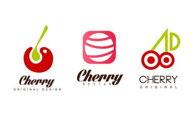 Kiraz Logosu Orijinal Tasarım Seti, Modern Soyut Rozetler, Marka, Şirket Kimlik Etiketleri Vektör Resimleri