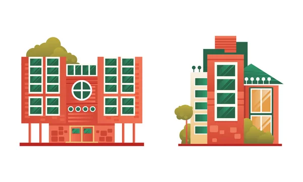 Ensemble de bâtiments de ville ou de banlieue, bâtiment résidentiel ou de bureaux en brique moderne Illustration vectorielle plate — Image vectorielle
