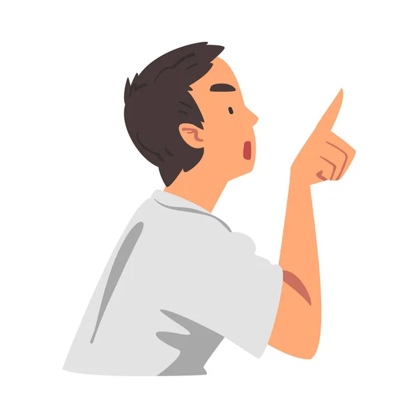 Vzteklý muž ohrožující jeho prst, osoba vyjadřující nesouhlas nebo nesouhlas negativní emoce karikatura vektorové ilustrace — Stockový vektor