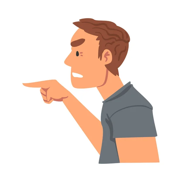 Vzteklý muž ukazující prstem, osoba vyjadřující nesouhlas nebo nesouhlas Emoce Cartoon Vector Illustration — Stockový vektor