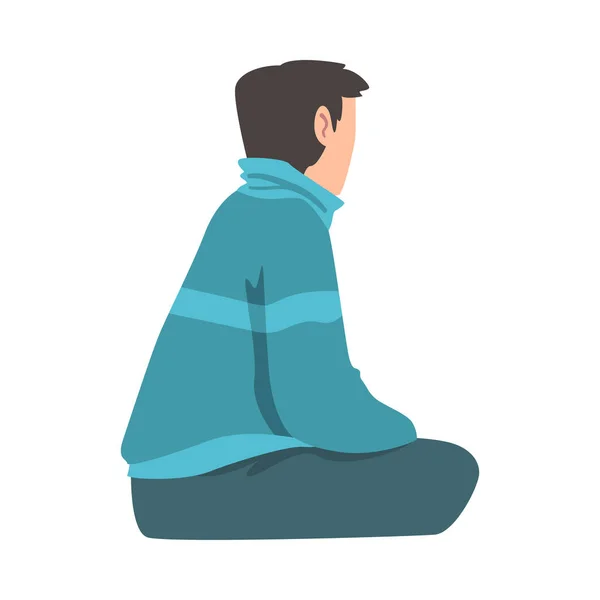 Young Man in Casual Clothes Sitting on Floor on his Knees Cartoon Vector Illustration — Vettoriale Stock