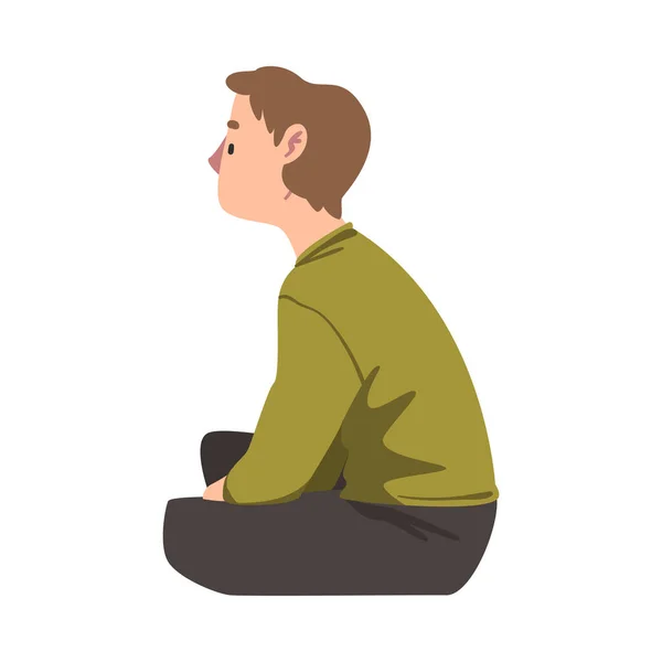 Vista lateral del adolescente sentado en el piso de dibujos animados Vector Ilustración — Vector de stock