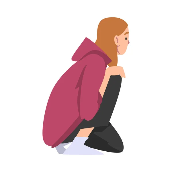 Side View of Girl Sitting on Floor Cartoon Vector Illustration — Wektor stockowy