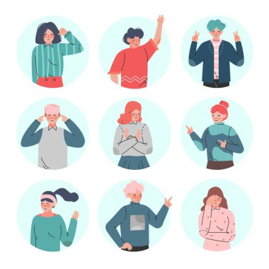 Genç Adam ve Kadın, Dairesel Çerçeve Resimlerinde Olumlu ve Olumsuz El Hareketleri Yapıyor