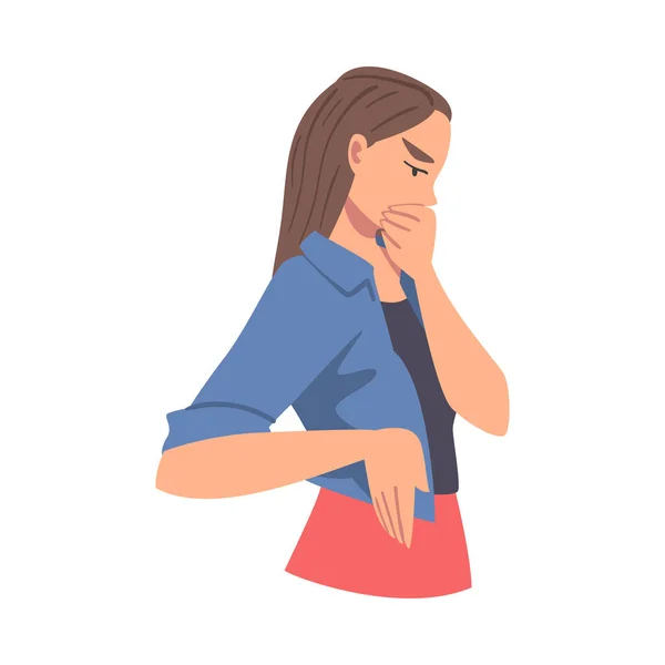 Side View of thinking Girl, Portrait of Thinkful Pensive Person with Curious Face Expression Cartoon Vector Illustration — 스톡 벡터