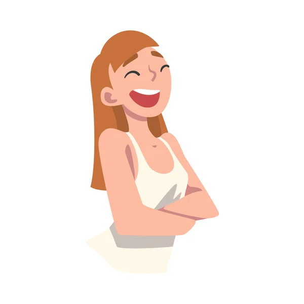 Happy Girl Having Fun, Portrait of Laughing Teenage Girl Cartoon Vector Illustration — 스톡 벡터