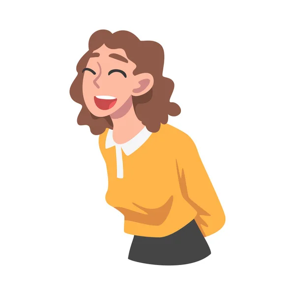 Glücklich lachende junge Frau, Porträt des fröhlichen Mädchens Cartoon Vector Illustration — Stockvektor