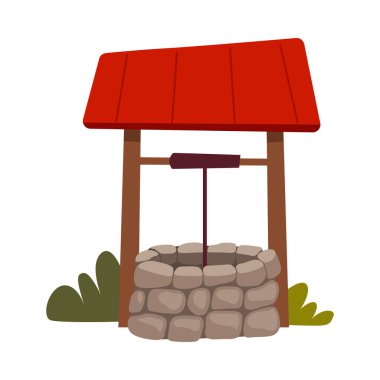 Rural Well as Stone Structure in the Ground for Accessing Water Vector Illustration clipart