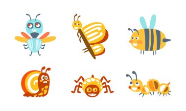 Örümcek ve Kelebek Vektörlü Karikatür Böcekleri