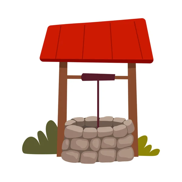 Ländlicher Brunnen als Steinstruktur im Boden für den Zugang zu Wasser Vektor Illustration — Stockvektor