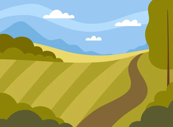 Landelijk uitzicht met eigen veld en weiland als groen landschap Vector Illustratie — Stockvector