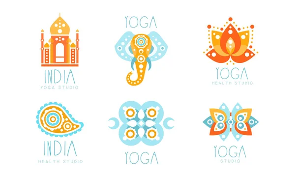 Yoga Studio Design con motivi Mandala indiano Vector Set — Vettoriale Stock
