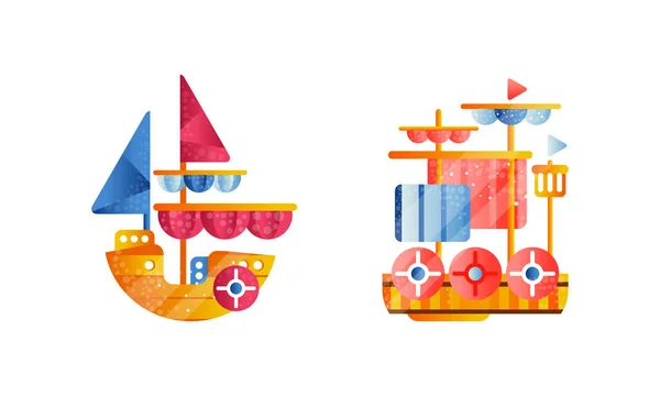 Ensemble de bateaux à voile, transport maritime ou maritime Illustration vectorielle plate — Image vectorielle