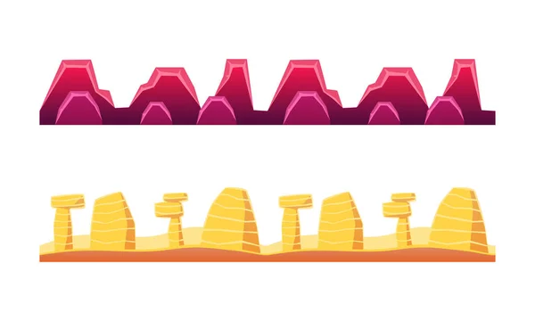 Conjunto de plataformas de piedra de fantasía para interfaz de juego móvil, concepto de entorno de juego ilustración vectorial de dibujos animados — Archivo Imágenes Vectoriales