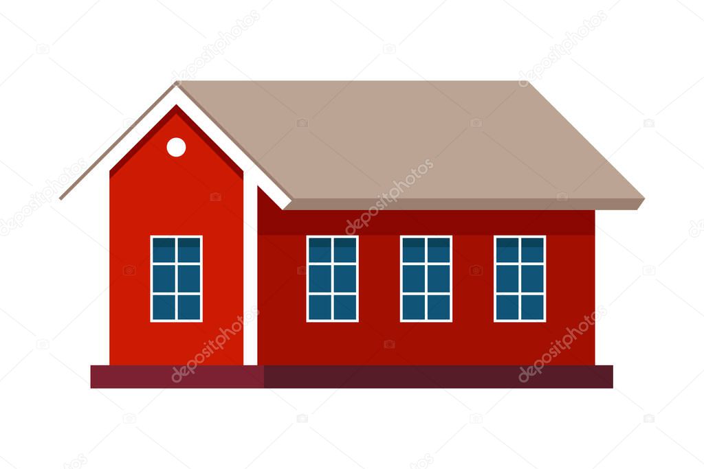 Red Country House Exterior as Rural Landscape Element Vector Illustration