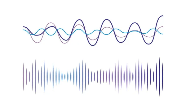 Conjunto de ondas de sonido, pulso musical, ecualizador digital de audio Tecnología Vector Ilustración — Vector de stock