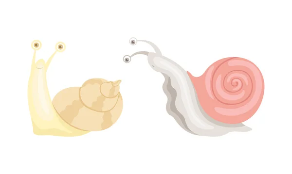 Cute Snails Set, Adorable Funny Snail Cartoon Vector Illustration — Stock Vector