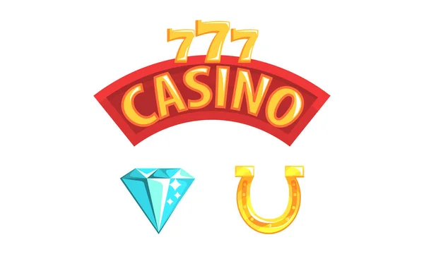 Jogo de símbolos do casino, ferradura, diamante, 777 Jogos Populares Jogos de azar e Sinais On-line Cartoon Vector Ilustração — Vetor de Stock