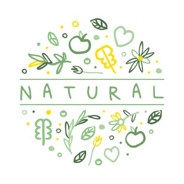 Doğal Sancak Şablonu, Sağlıklı Vejetaryen Gıda, Eko Mağazası, Çiftlik Pazarı, Çevre dostu Vektör Resimleri