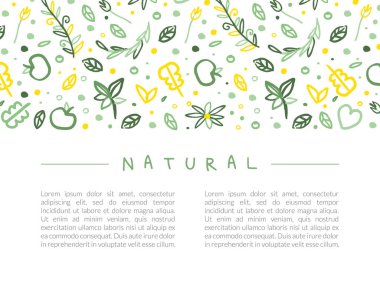 Metin, Sağlıklı Vejetaryen Gıda, Eko Mağazası, Çiftlik Pazarı, Çevre dostu Arkaplan, Poster, Kart Tasarım Vektörü İlülasyonu
