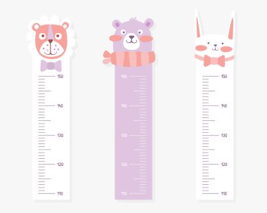 Kids Meter Wall with Cute Animals Set, Stadiometer for Little Children Vector Illustration clipart