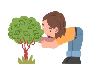 Bahçede Yeşil Ağaç Çalışan Kız, Bahçede Şirin Çocuk Bahçesi Çizgi Film Gösterimi