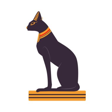 Bastet Kara Kedi Antik Mısır İlahı ve Sembol Vektör İllüzyonu Olarak Heykeli