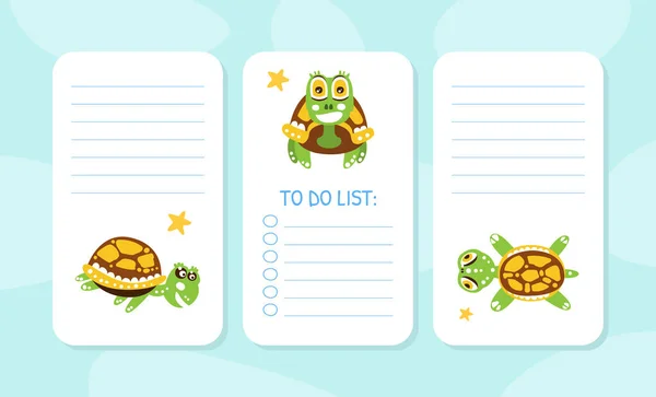 Att göra lista kort med glad grön sköldpadda med Shell vektor illustration — Stock vektor