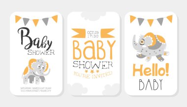 Trunk ve Tusks Vektör Şablonu ile Şirin Fil Karakterli Bebek Duş Kartı